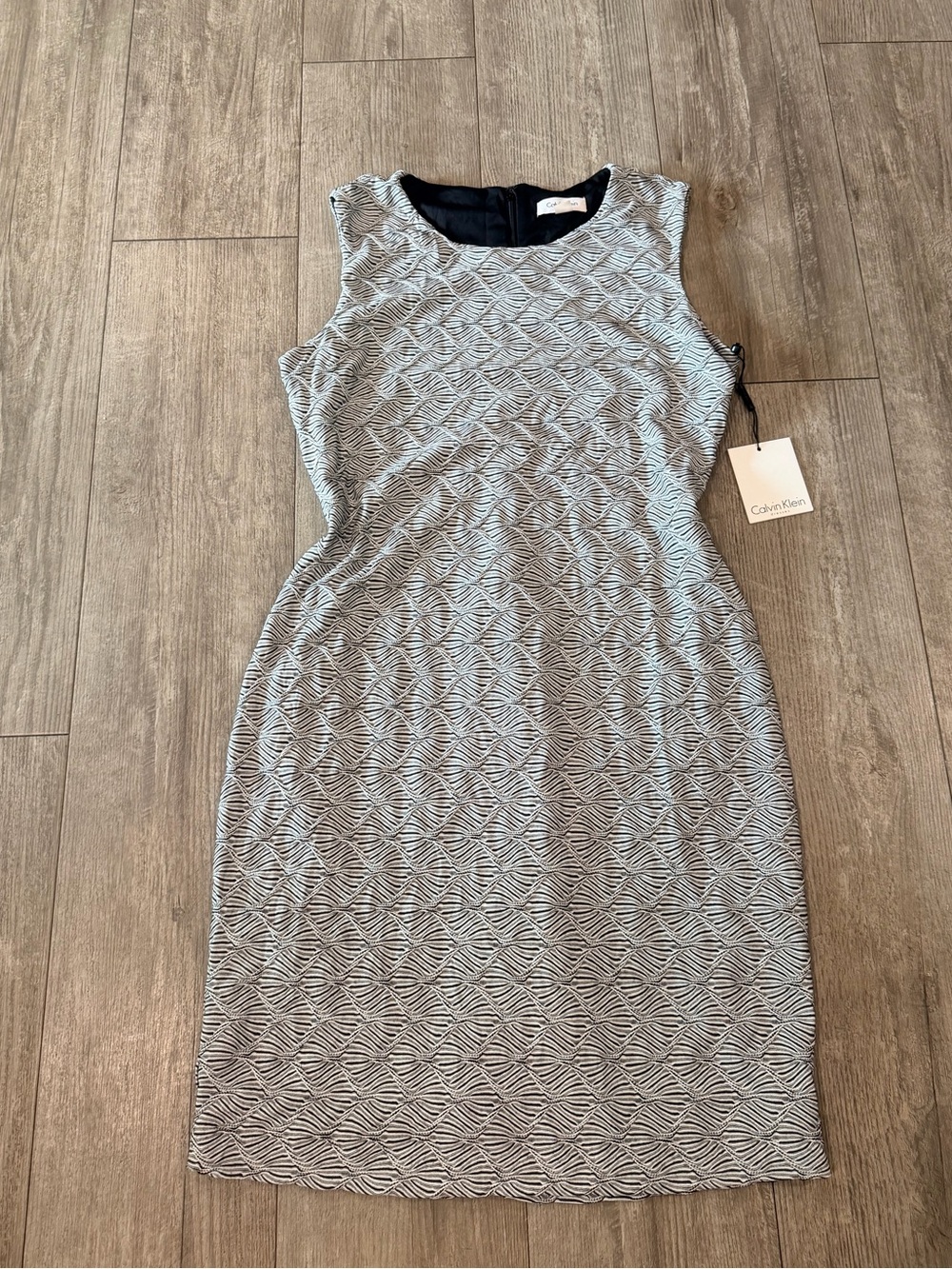 Calvin Klein Black & White Patterned Sheath Dress